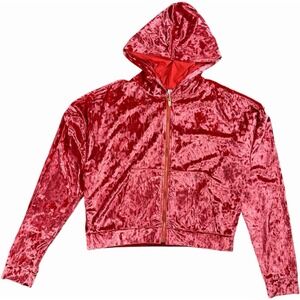Fabletics NWT Crushed Velour Zip Hoodie Women's M Strawberry Red Lounge Jacket